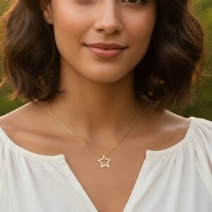 Gold Minimalist Open Star Outline Pendant Necklace 18" - Layering Jewelry